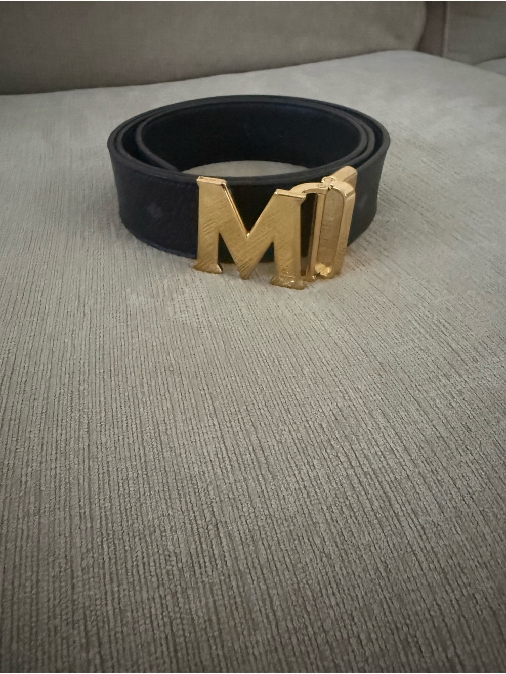 MCM Black Leather Belt with Gold MD Buckle